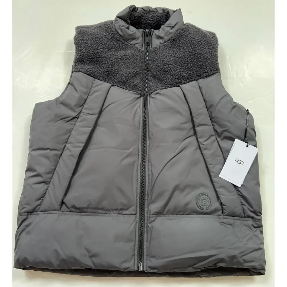 UGG Men's Zoltan Sherpa Puffer Vest Gray Size L NWT